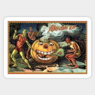 Victorian Halloween Pumpkin and Devils Greetings Sticker
